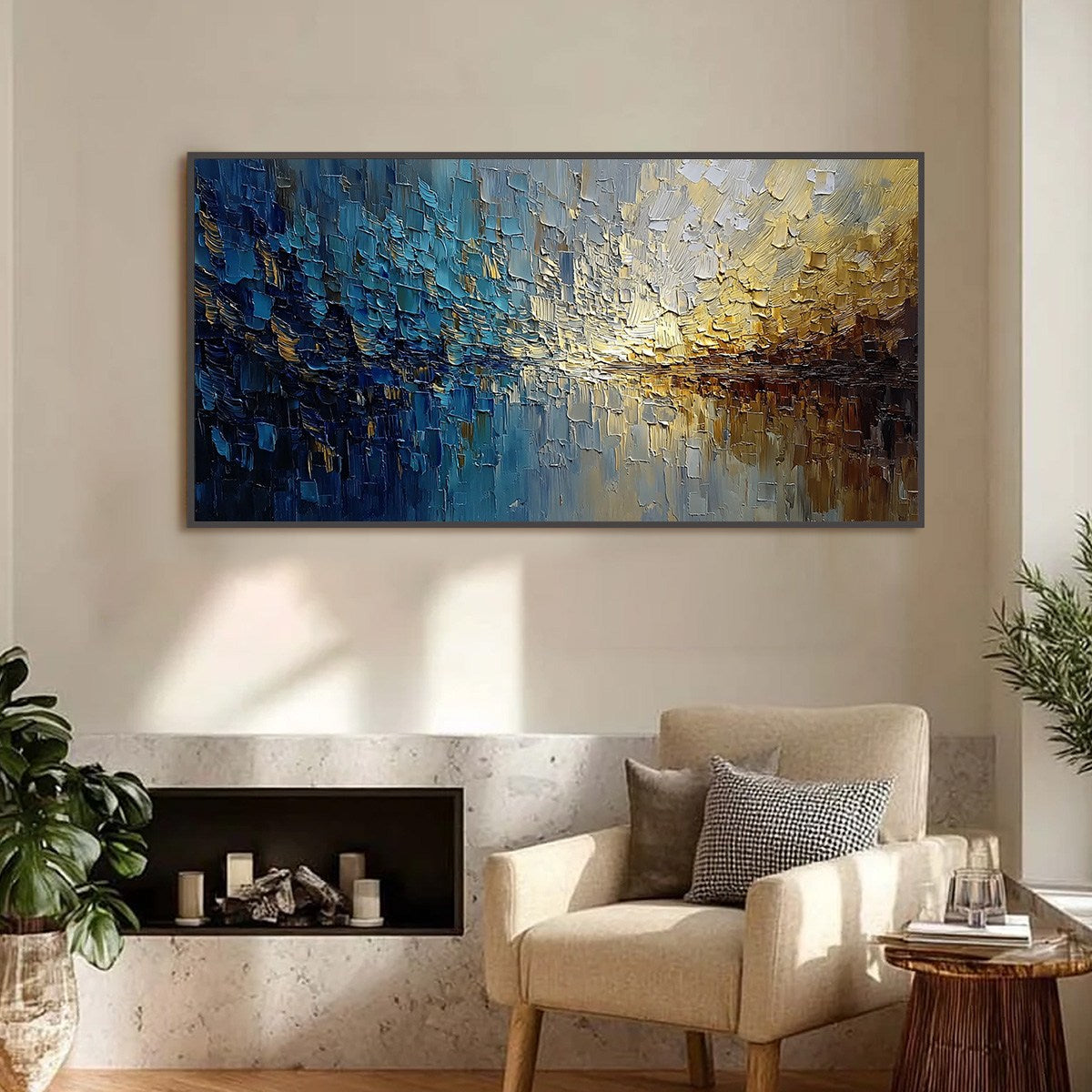 HARBOR DAWN: Heavy Texture Abstract Cityscape Oil Painting - Image 2