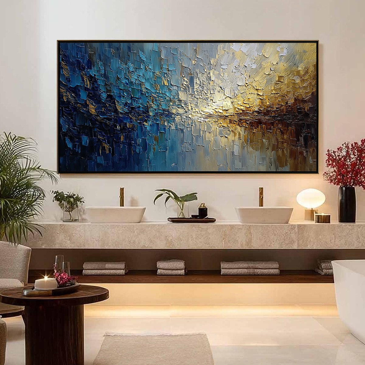 HARBOR DAWN: Heavy Texture Abstract Cityscape Oil Painting - Image 4