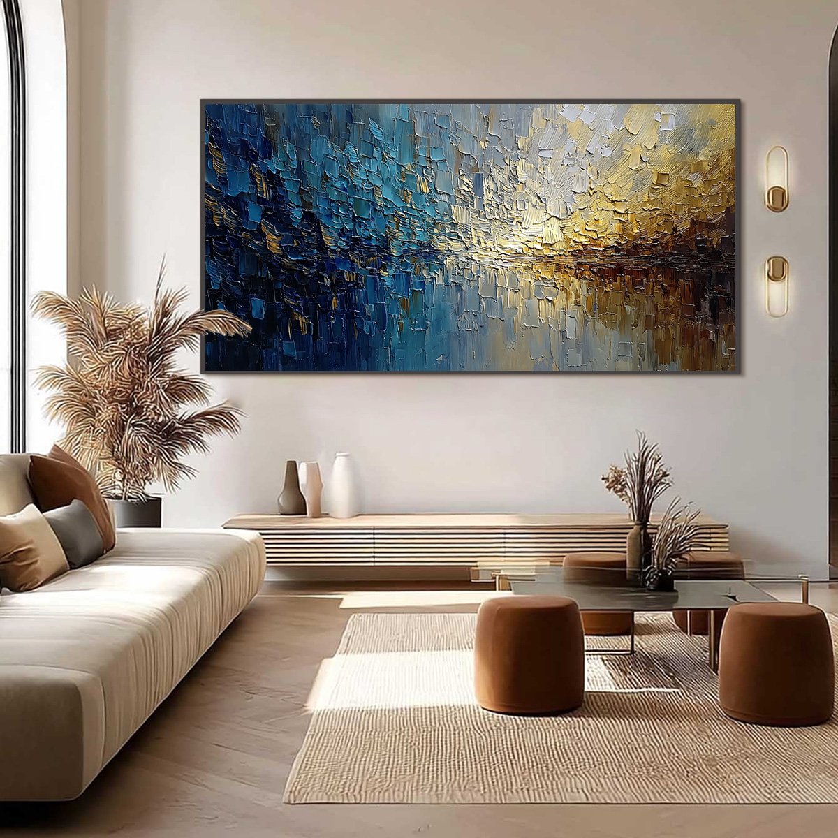 HARBOR DAWN: Heavy Texture Abstract Cityscape Oil Painting - Image 6