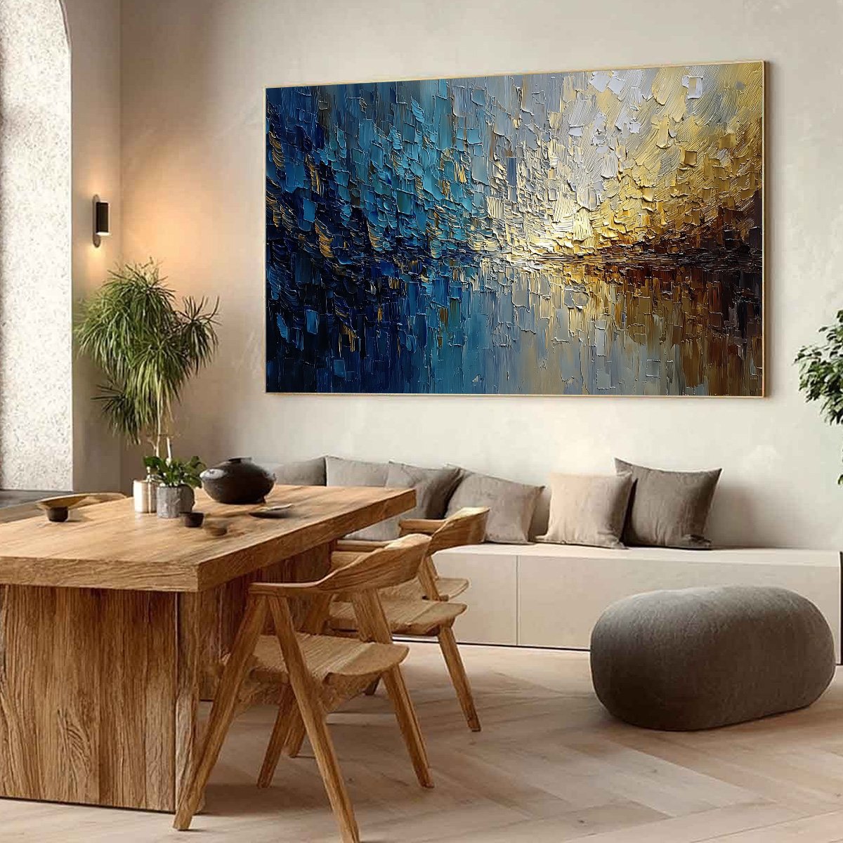 HARBOR DAWN: Heavy Texture Abstract Cityscape Oil Painting - Image 7