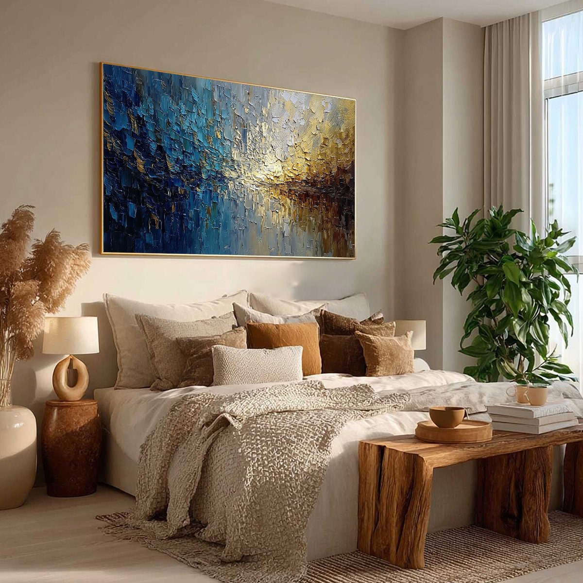 HARBOR DAWN: Heavy Texture Abstract Cityscape Oil Painting - Image 8