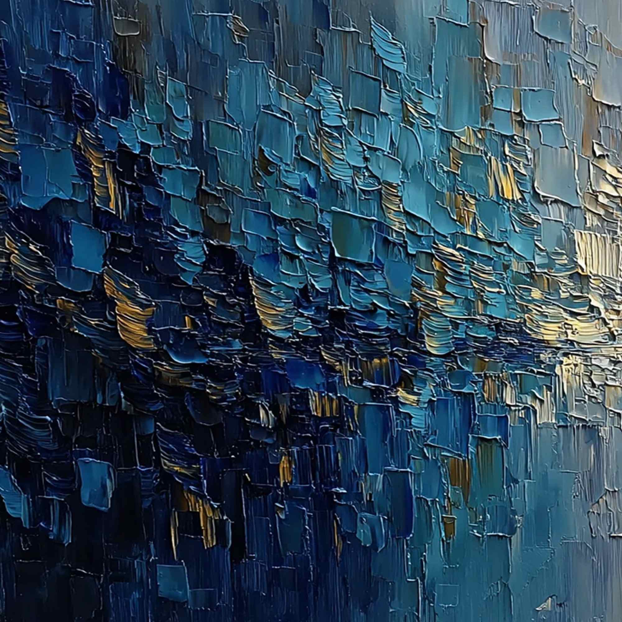 HARBOR DAWN: Heavy Texture Abstract Cityscape Oil Painting - Image 3