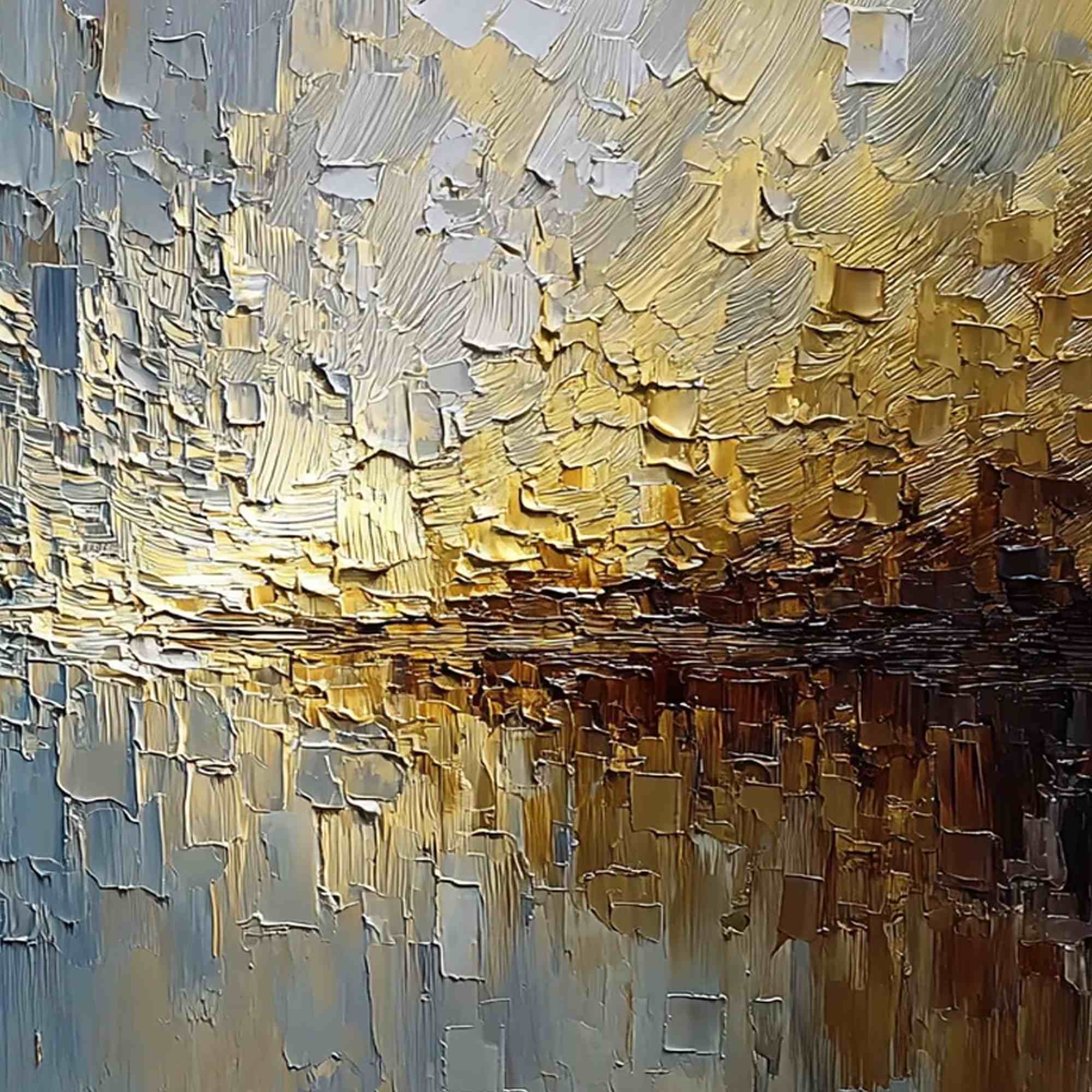 HARBOR DAWN: Heavy Texture Abstract Cityscape Oil Painting - Image 5