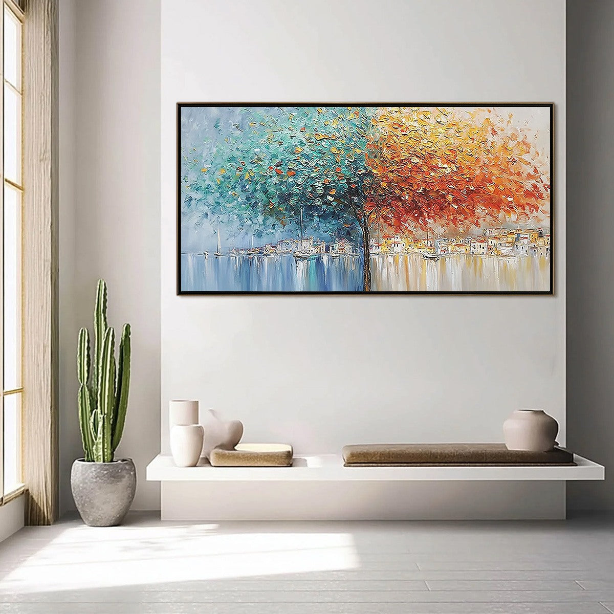 HARBOR OF HUES: Textured Palette Knife Painting of a Coastal Town - Image 4