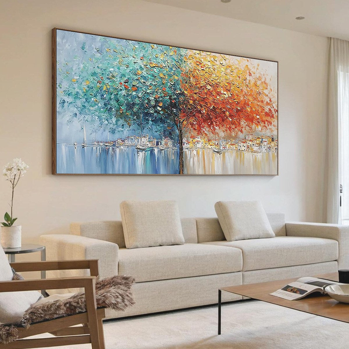 HARBOR OF HUES: Textured Palette Knife Painting of a Coastal Town - Image 7
