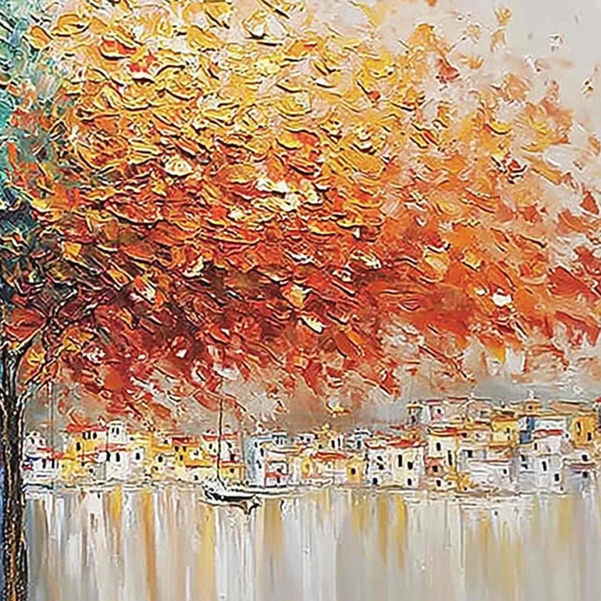 HARBOR OF HUES: Textured Palette Knife Painting of a Coastal Town - Image 5