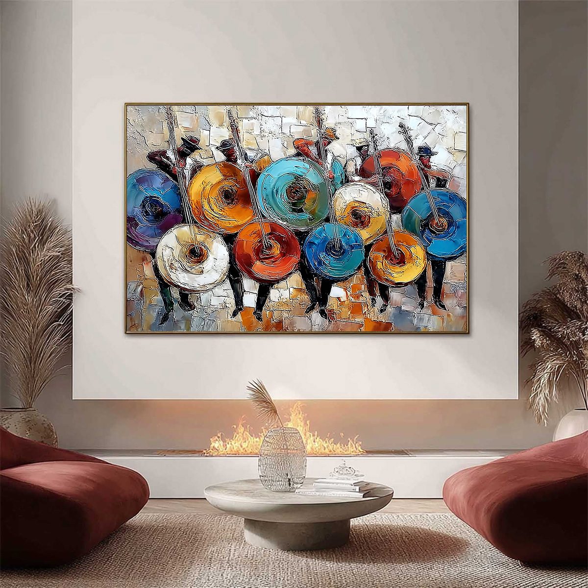 HARMONY IN HUES: Textured Palette Knife Painting of Musicians - Image 2
