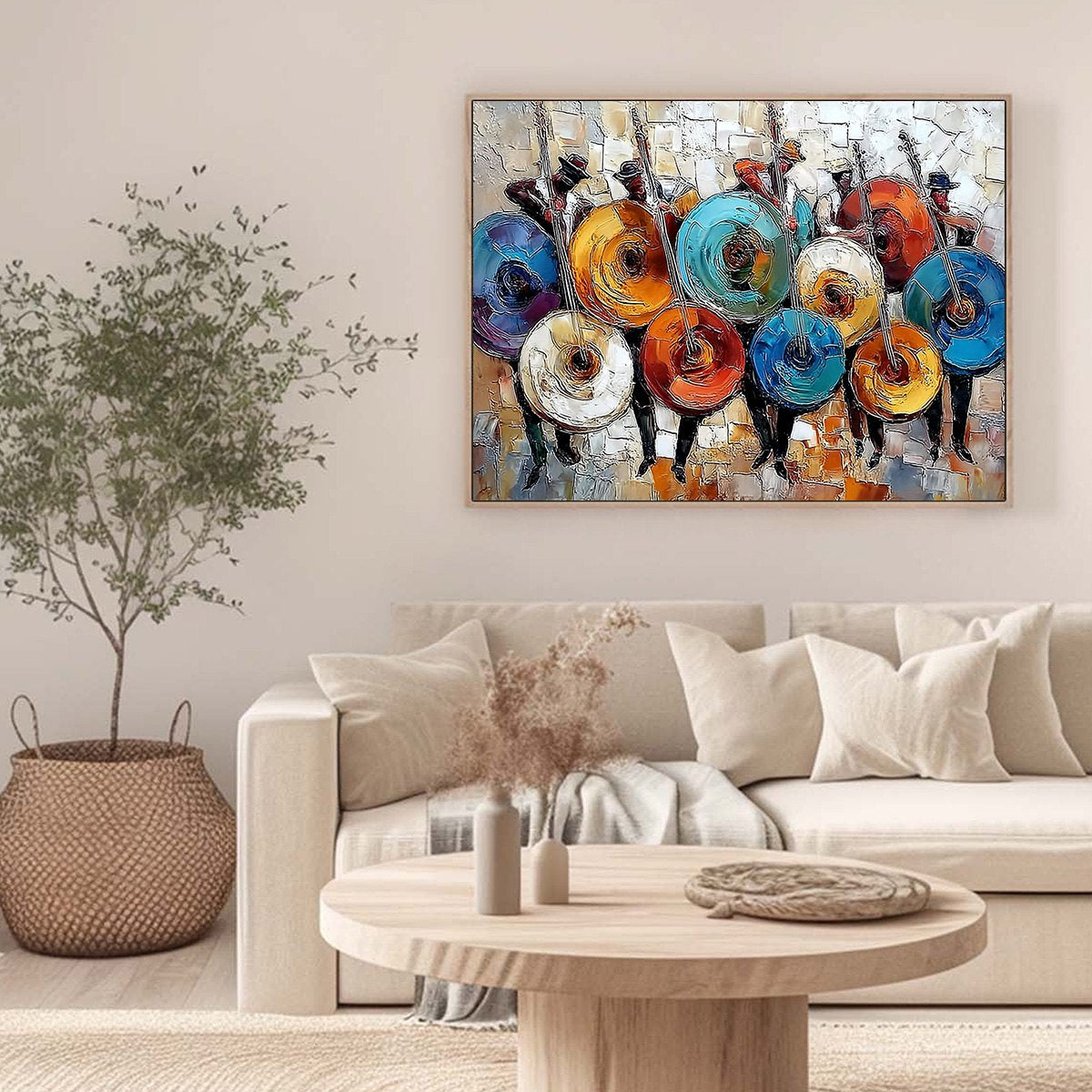 HARMONY IN HUES: Textured Palette Knife Painting of Musicians - Image 6