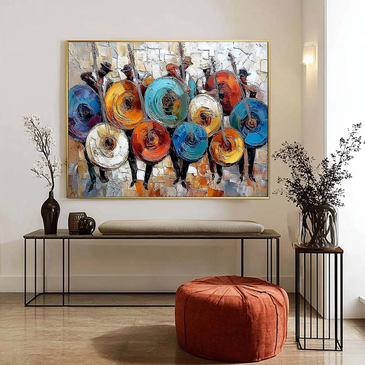 HARMONY IN HUES: Textured Palette Knife Painting of Musicians - Image 4