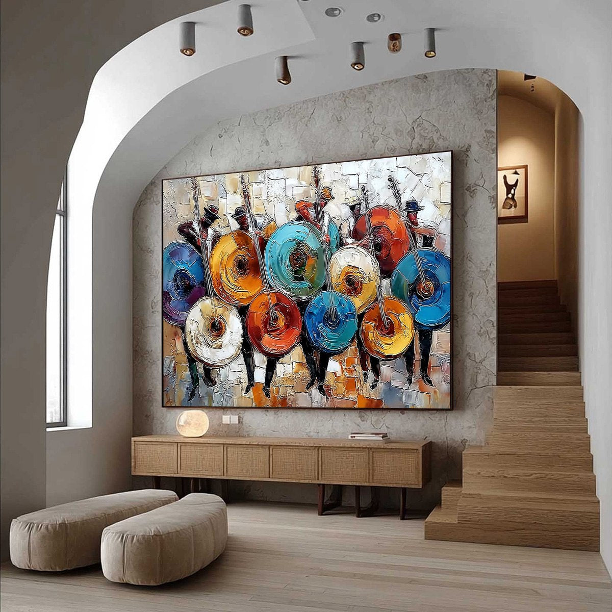 HARMONY IN HUES: Textured Palette Knife Painting of Musicians - Image 7