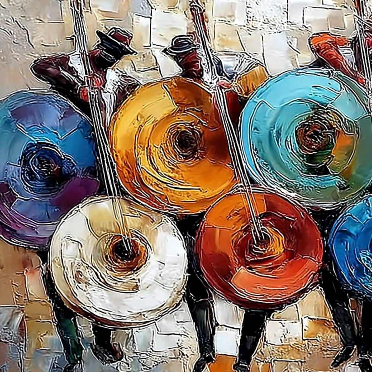 HARMONY IN HUES: Textured Palette Knife Painting of Musicians - Image 3
