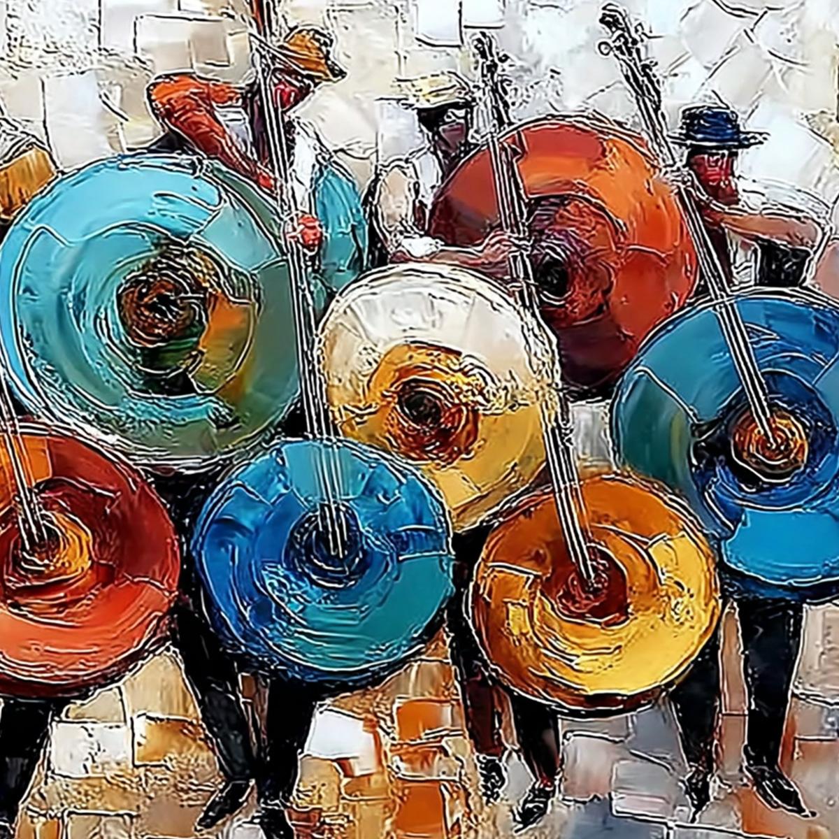 HARMONY IN HUES: Textured Palette Knife Painting of Musicians - Image 5