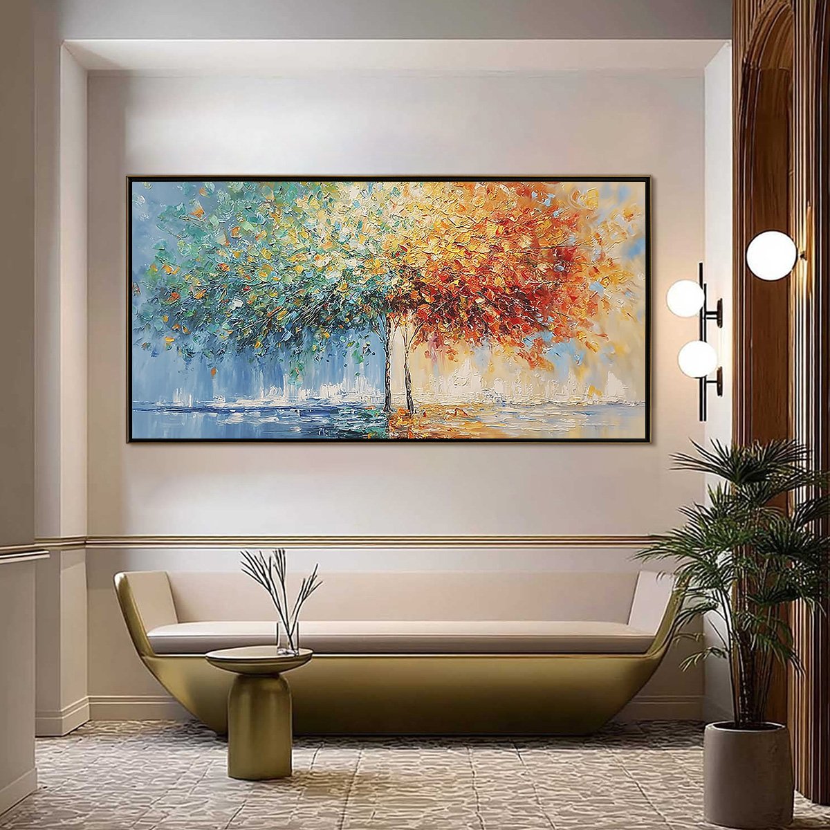 HARMONY IN TRANSITION: Colorful Palette Knife Tree Landscape Oil Painting - Image 2