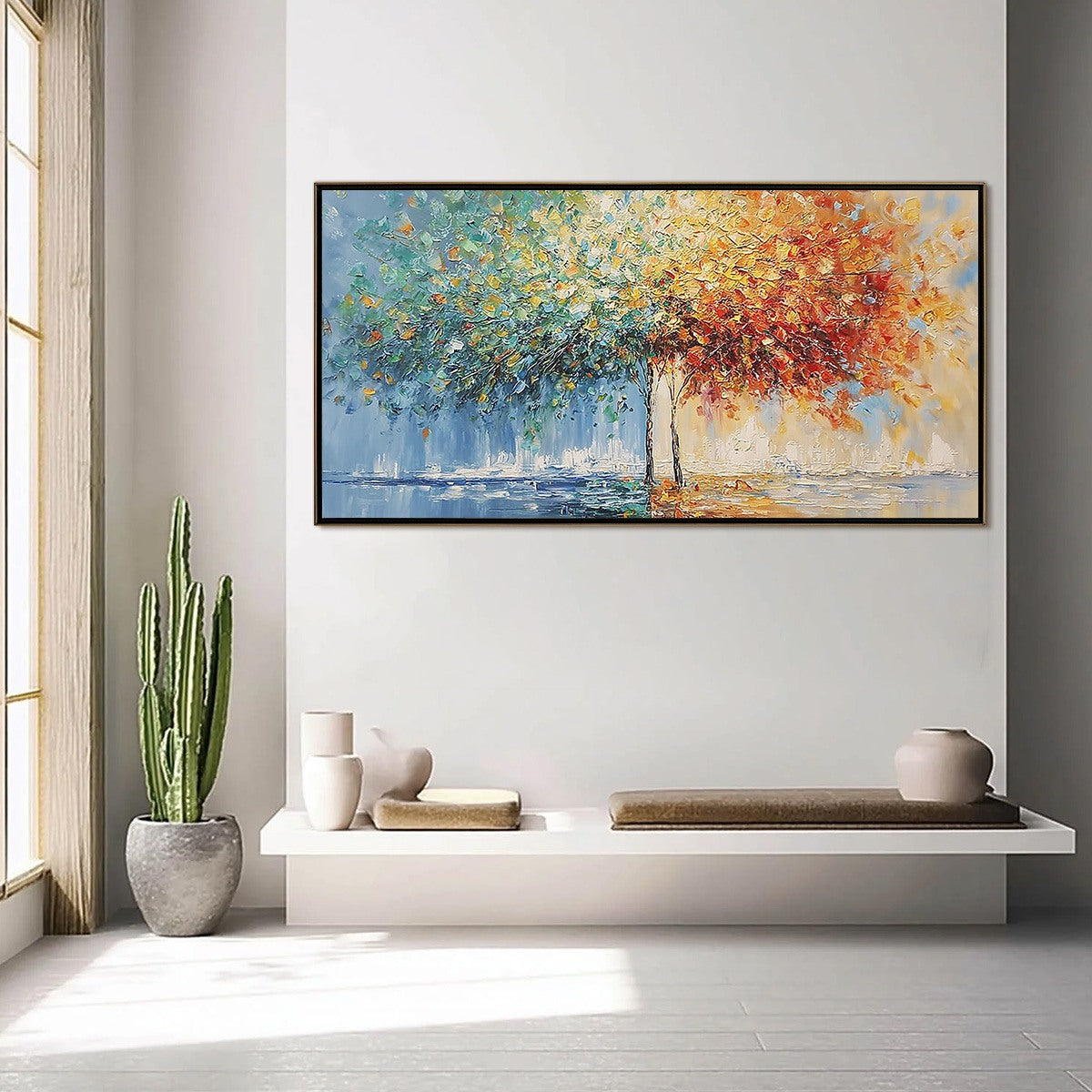 HARMONY IN TRANSITION: Colorful Palette Knife Tree Landscape Oil Painting - Image 4