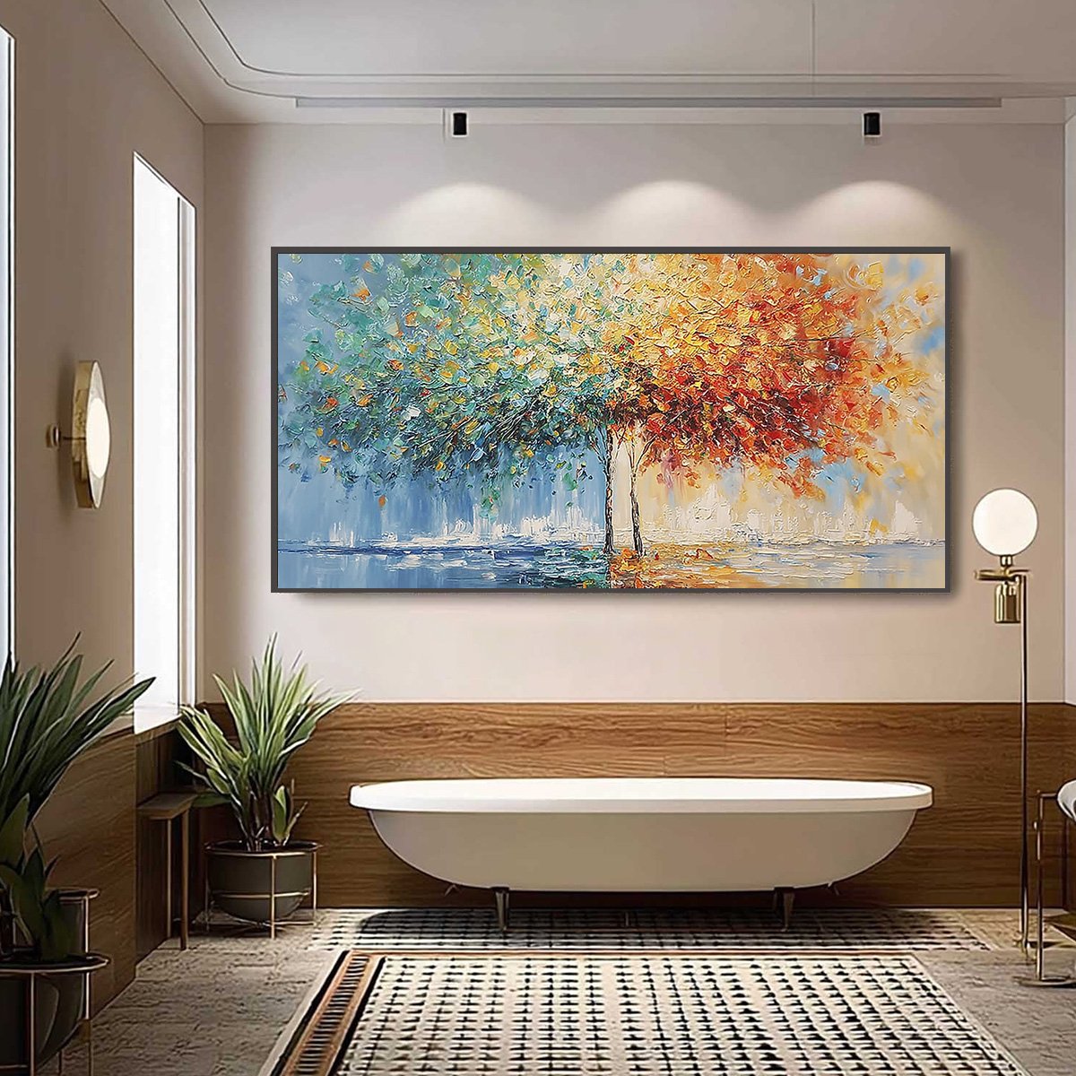 HARMONY IN TRANSITION: Colorful Palette Knife Tree Landscape Oil Painting - Image 2