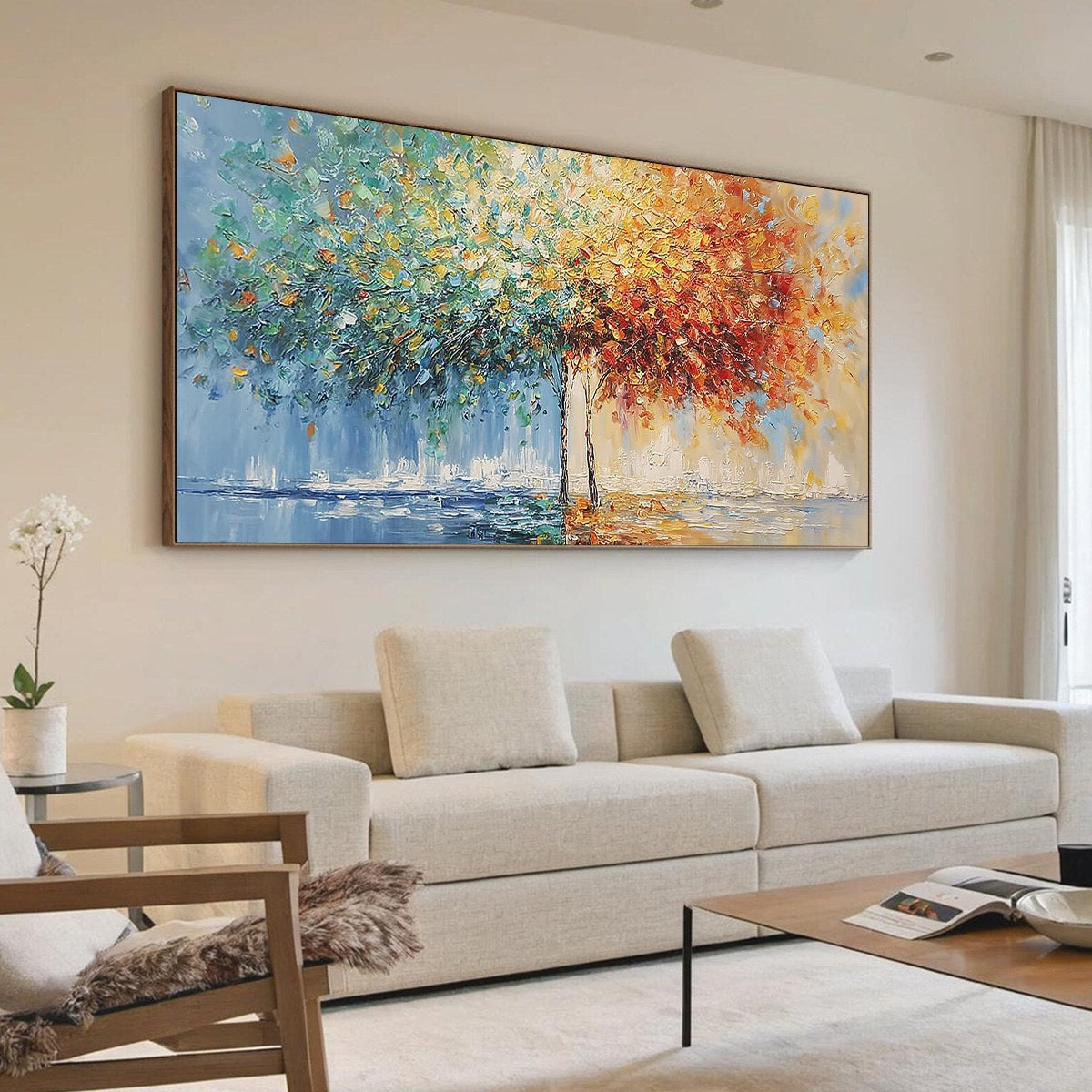HARMONY IN TRANSITION: Colorful Palette Knife Tree Landscape Oil Painting - Image 7