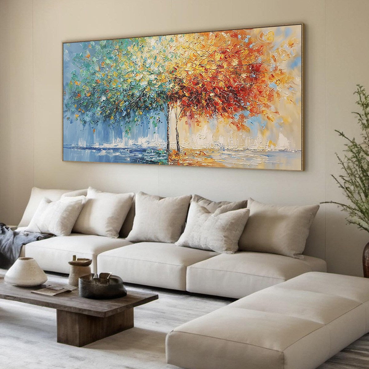 HARMONY IN TRANSITION: Colorful Palette Knife Tree Landscape Oil Painting - Image 8