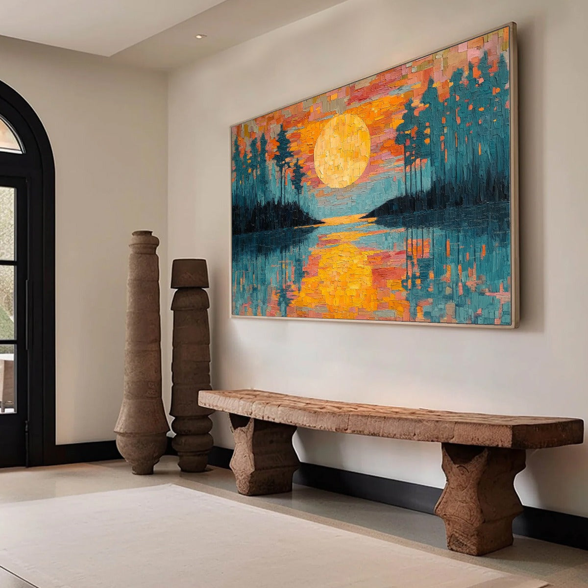 HARVEST MOON: Textured Impasto Landscape Oil Painting - Image 8