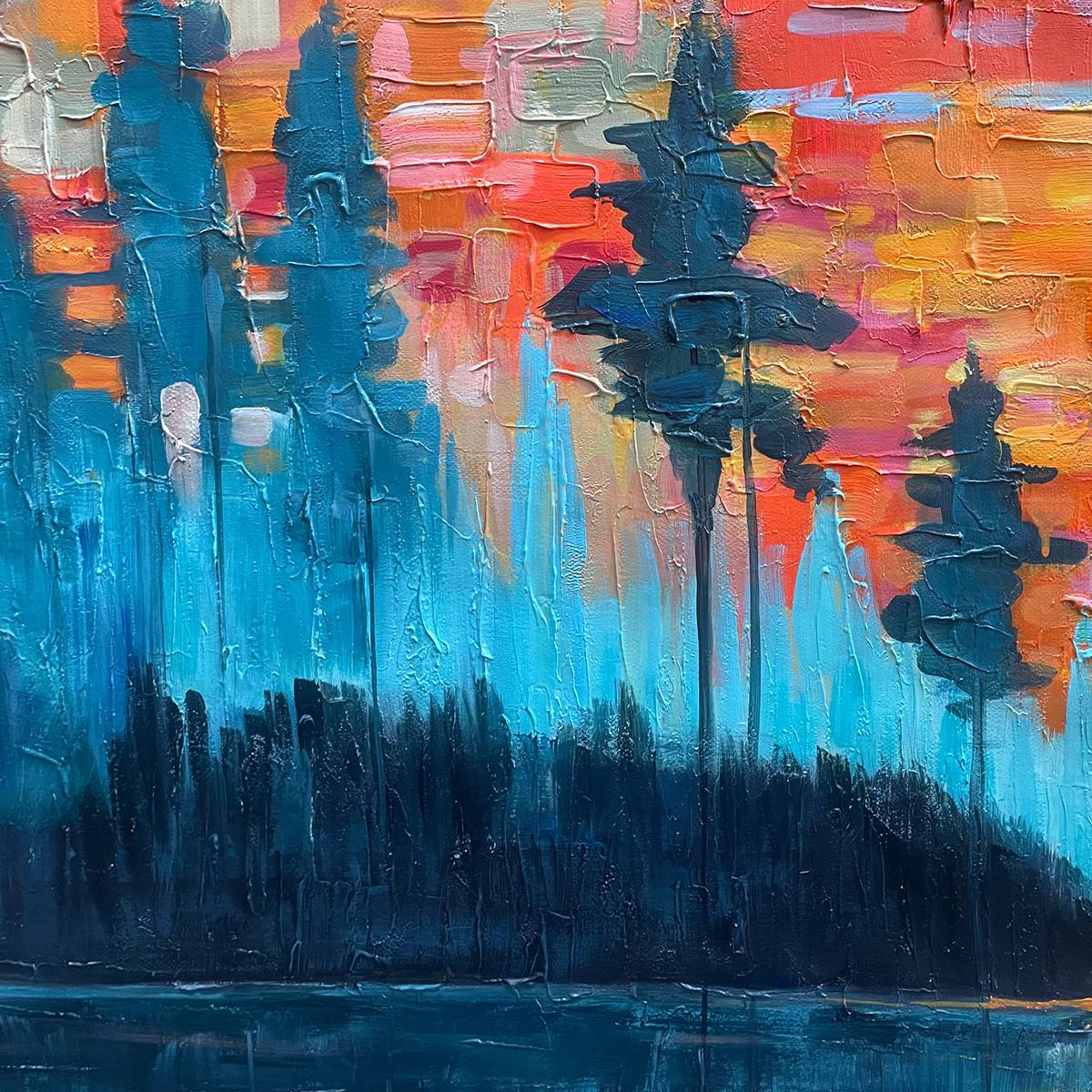 HARVEST MOON: Textured Impasto Landscape Oil Painting - Image 3