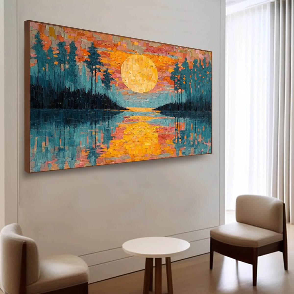 HARVEST MOON: Textured Impasto Landscape Oil Painting - Image 7
