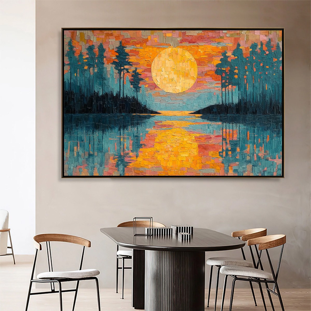 HARVEST MOON: Textured Impasto Landscape Oil Painting - Image 2