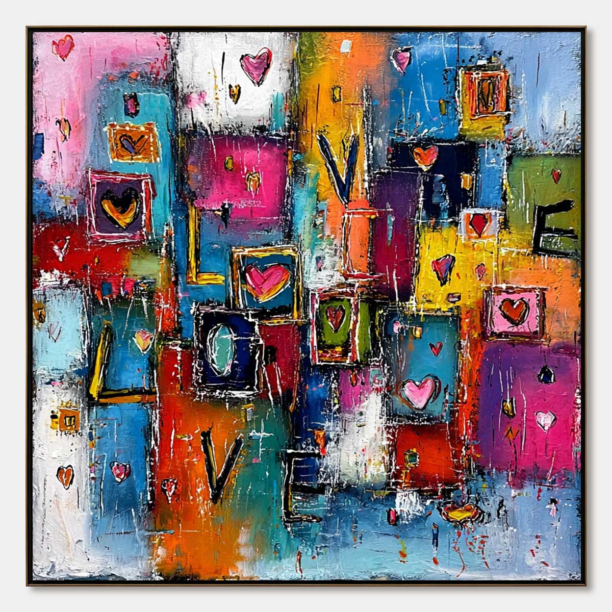 HEARTBEAT SYMPHONY: Colorful Abstract Love & Hearts Impasto Painting