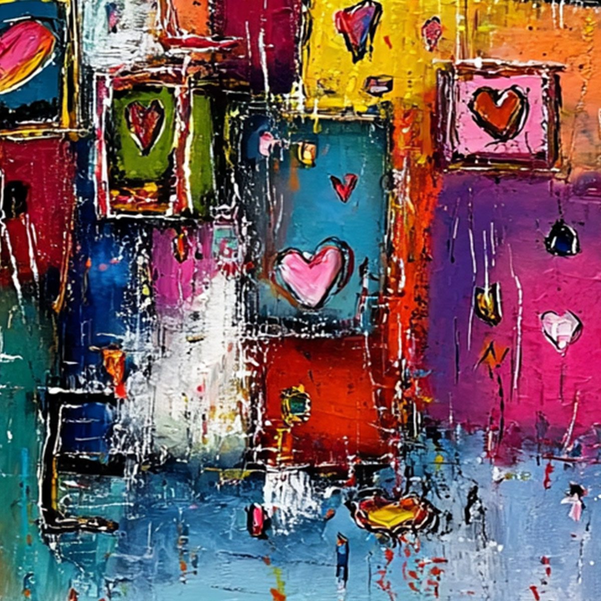 HEARTBEAT SYMPHONY: Colorful Abstract Love & Hearts Impasto Painting - Image 3