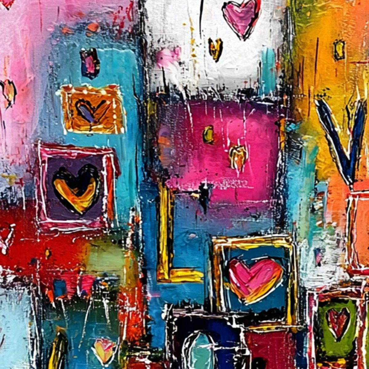 HEARTBEAT SYMPHONY: Colorful Abstract Love & Hearts Impasto Painting - Image 5