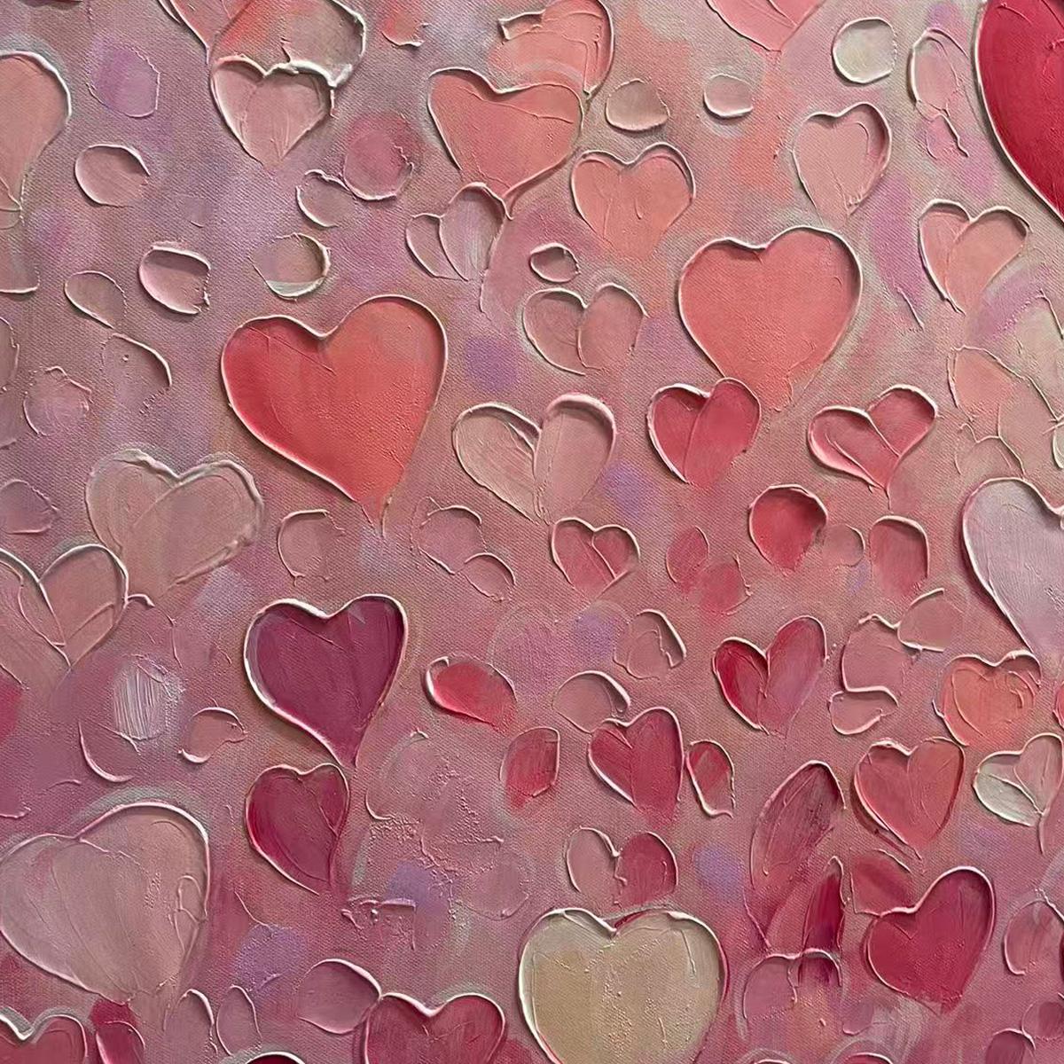 HEART RAIN: Textured Impasto Abstract Oil Painting in Pink and Red - Image 4