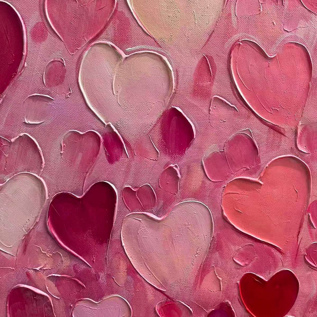 HEART RAIN: Textured Impasto Abstract Oil Painting in Pink and Red - Image 6