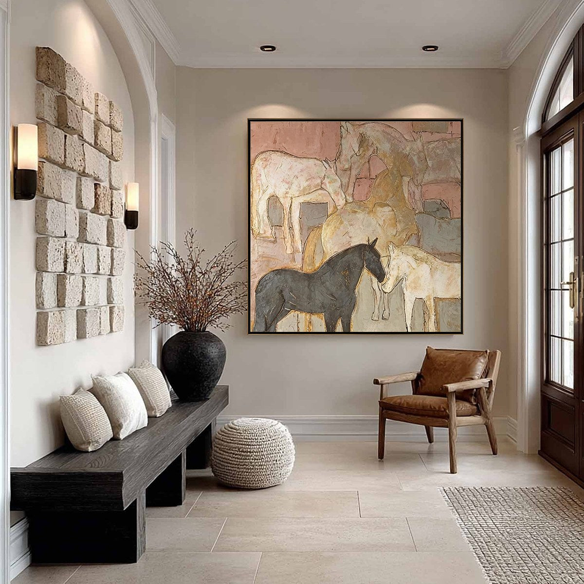 HERD WHISPERS: Figurative Textured Horse Painting - Image 5