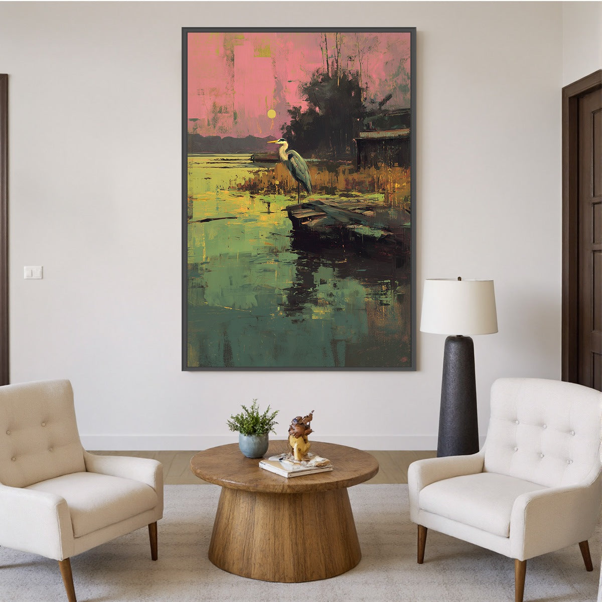 HERON'S REPOSE: Expressive Vertical Wildlife Painting of a Heron at Sunset - Image 6