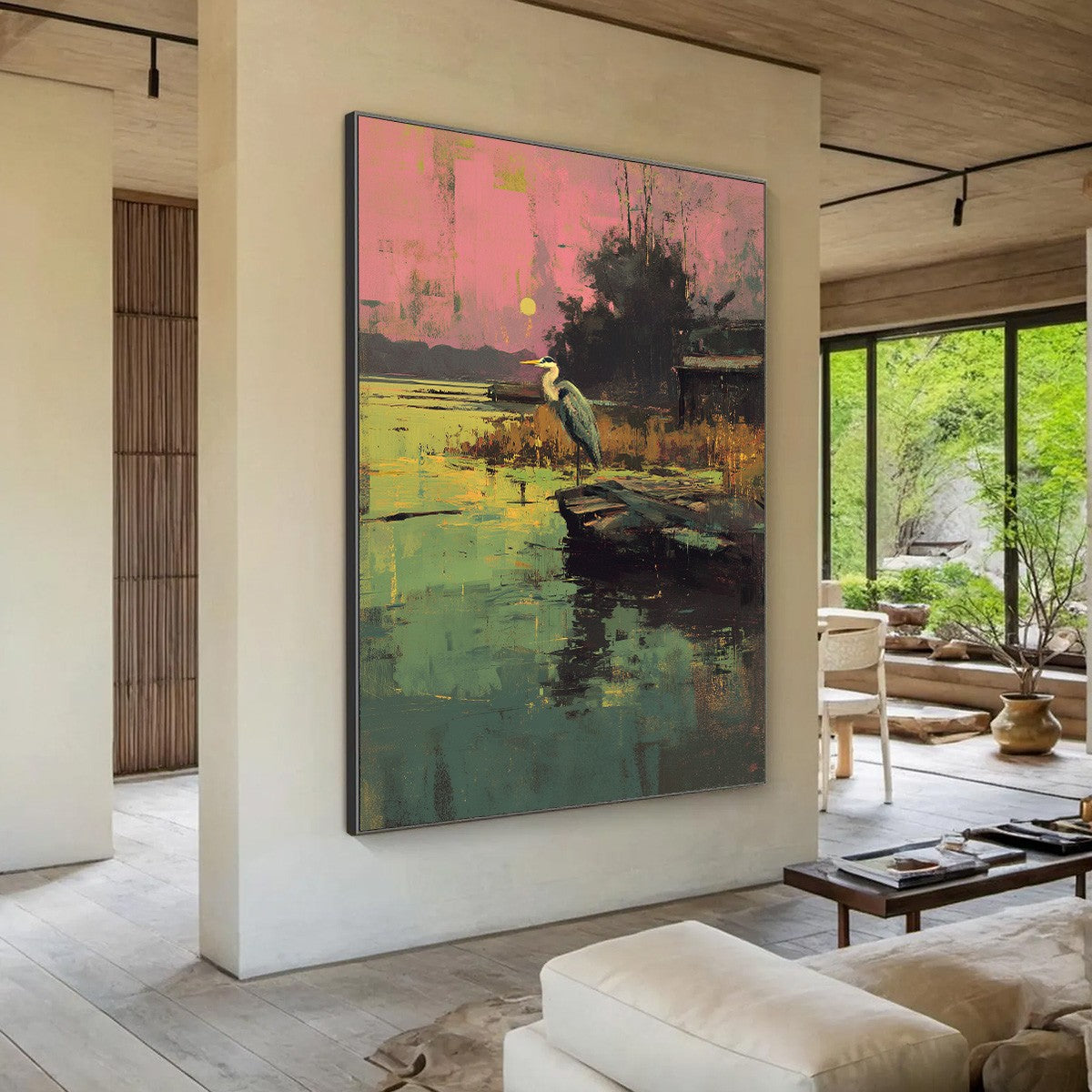 HERON'S REPOSE: Expressive Vertical Wildlife Painting of a Heron at Sunset - Image 7