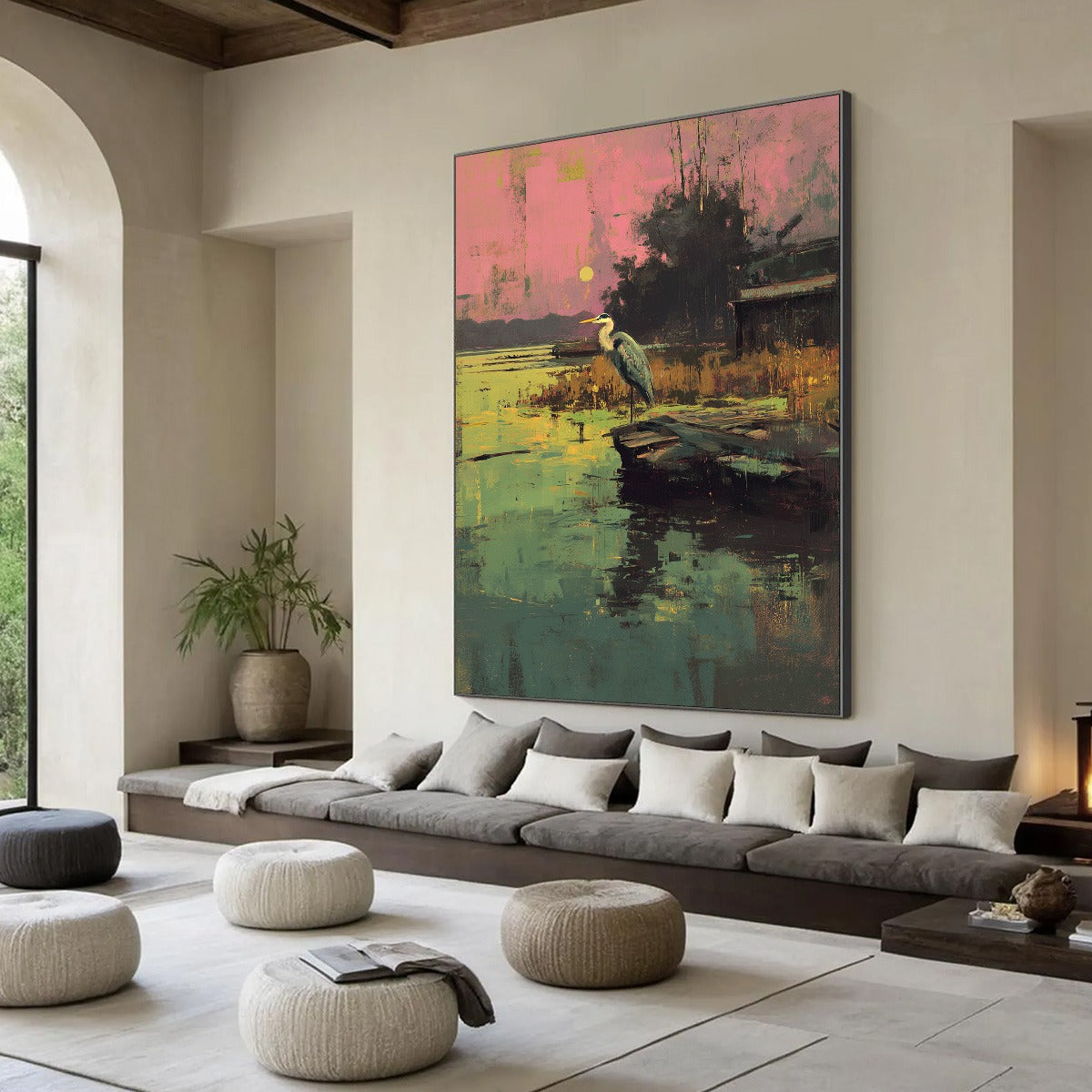 HERON'S REPOSE: Expressive Vertical Wildlife Painting of a Heron at Sunset - Image 8