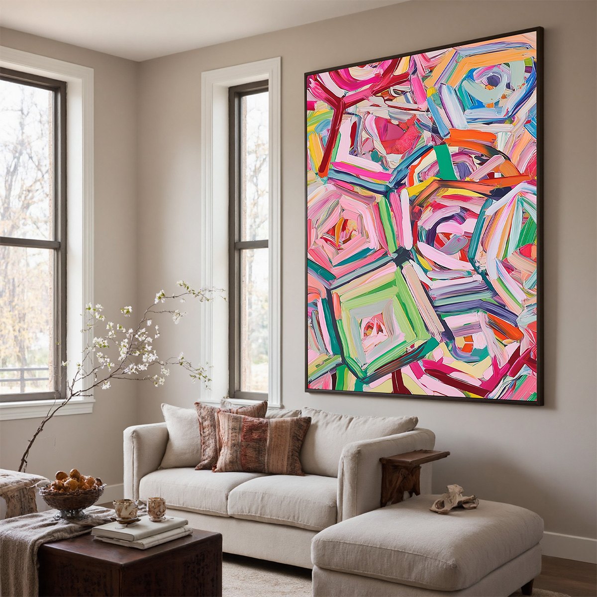 HEXAGONAL HARMONY Textured Abstract Impasto Oil Painting - Image 4