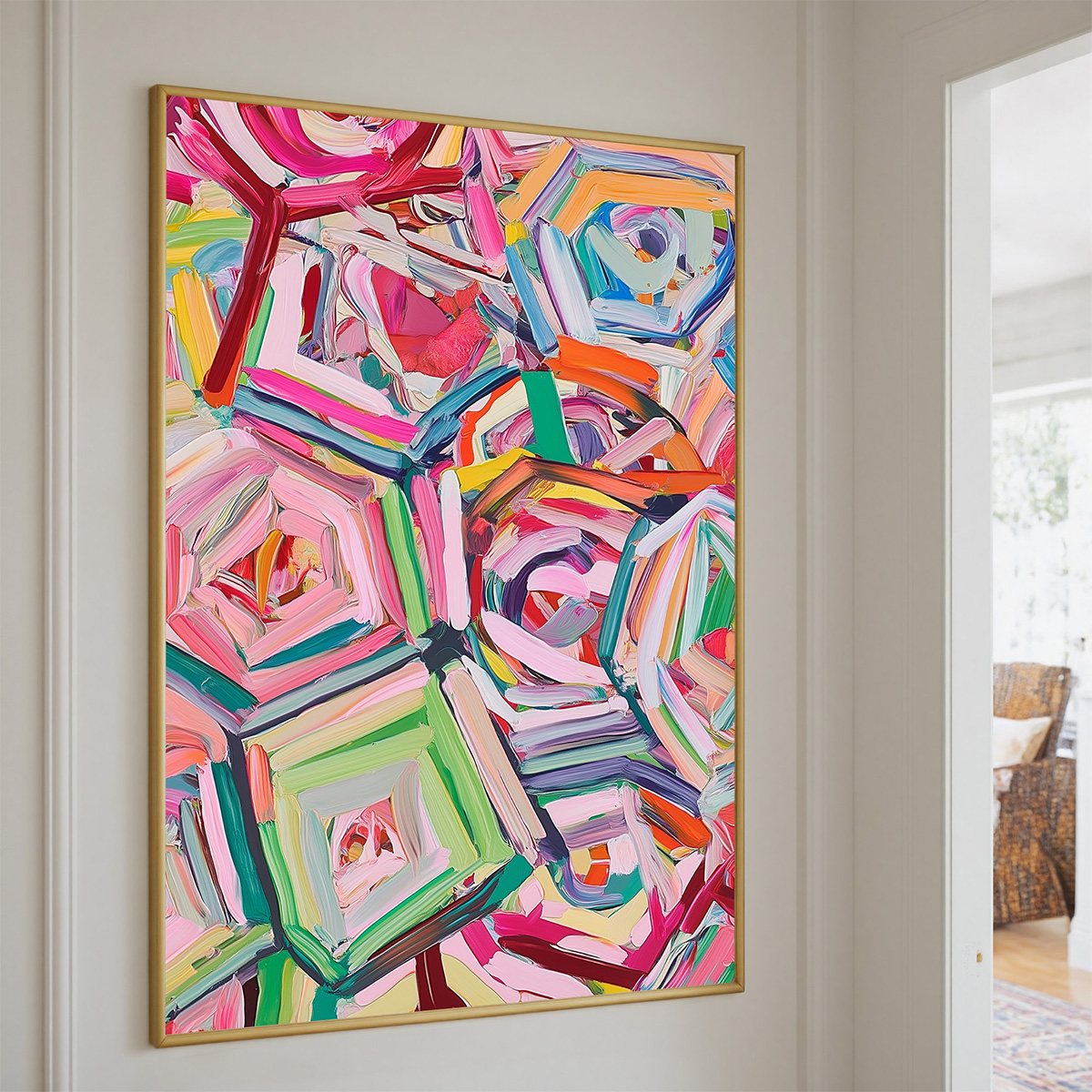 HEXAGONAL HARMONY Textured Abstract Impasto Oil Painting - Image 7