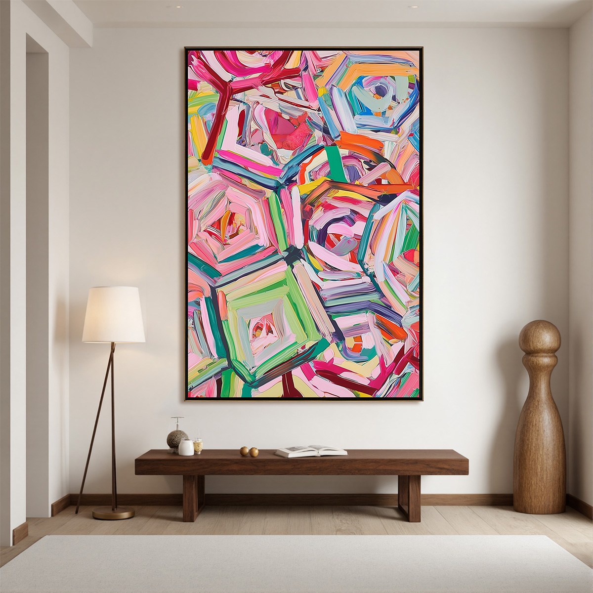 HEXAGONAL HARMONY Textured Abstract Impasto Oil Painting - Image 2