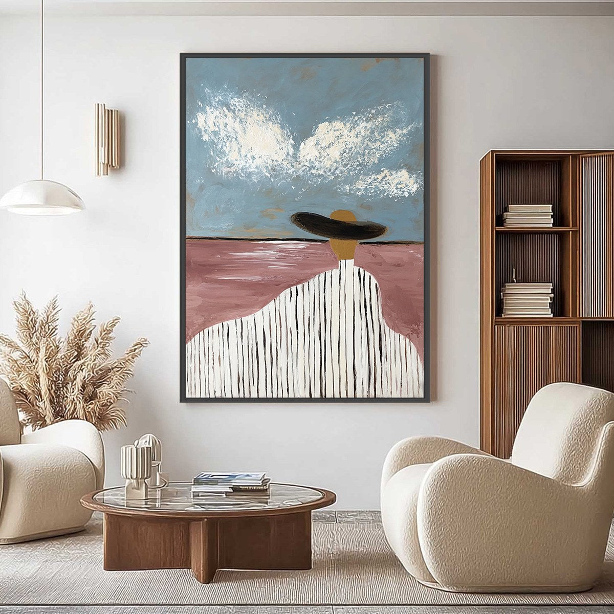 HORIZON GAZE: Minimalist Figurative Painting of Woman on Beach - Image 2