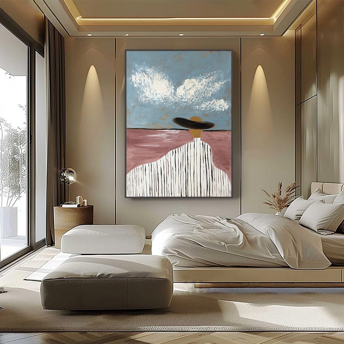 HORIZON GAZE: Minimalist Figurative Painting of Woman on Beach - Image 6