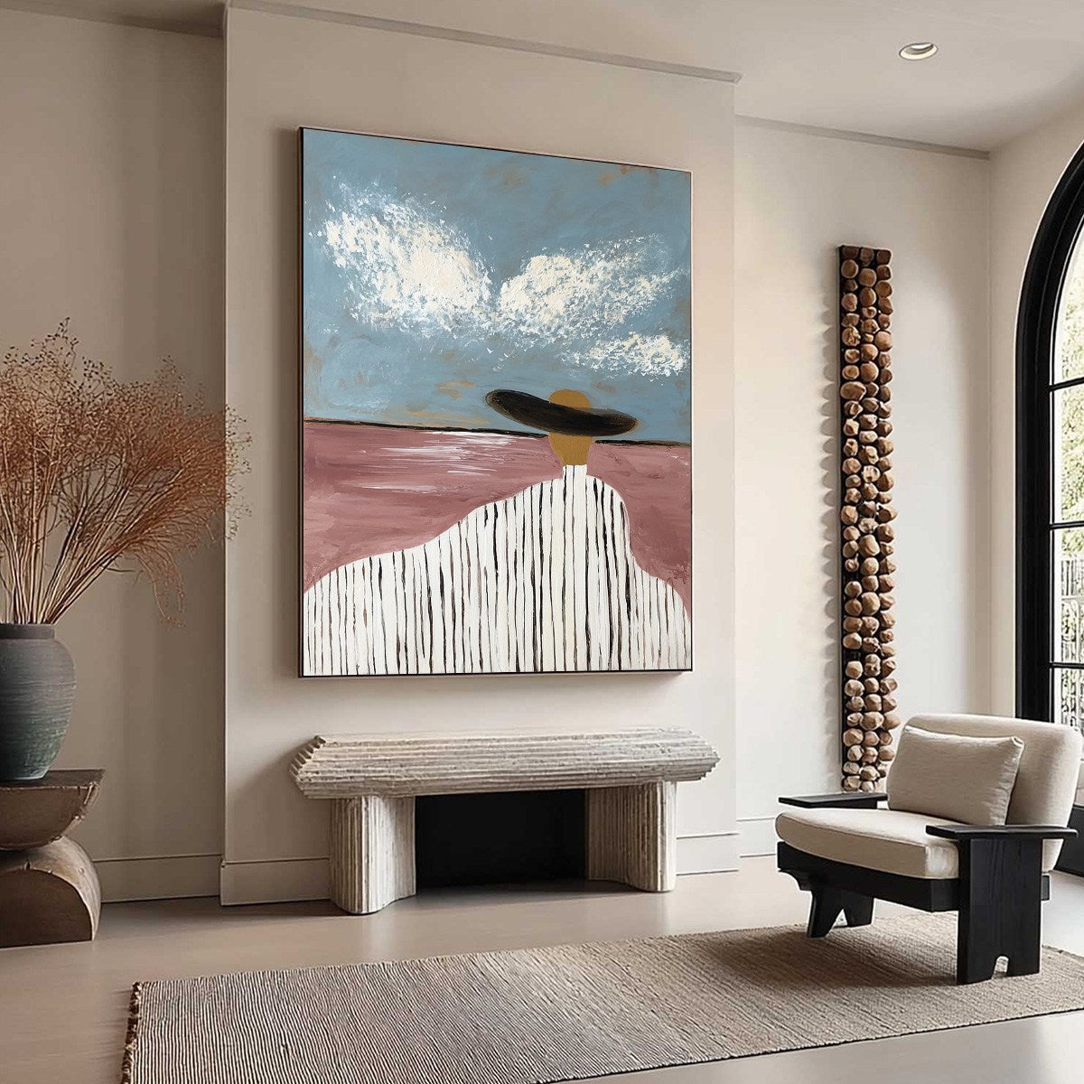 HORIZON GAZE: Minimalist Figurative Painting of Woman on Beach - Image 8