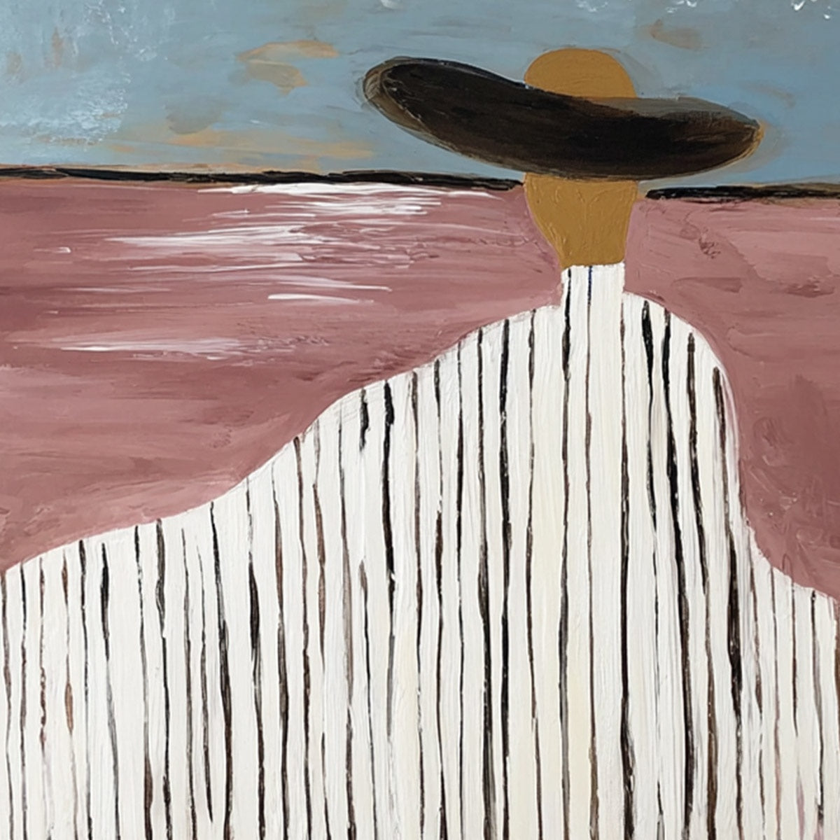 HORIZON GAZE: Minimalist Figurative Painting of Woman on Beach - Image 5