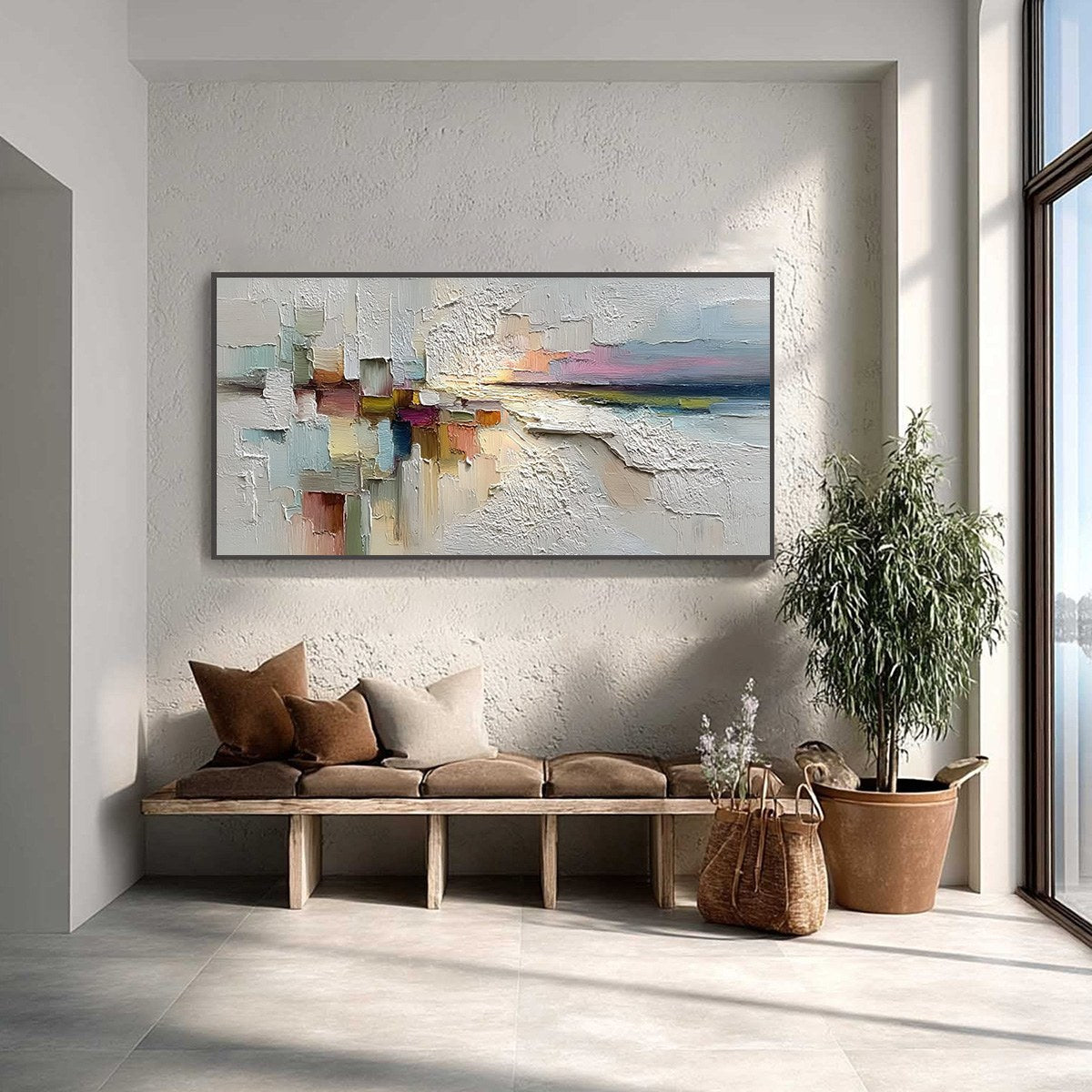 HORIZON'S EMBRACE: Heavily Textured Abstract Seascape Oil Painting - Image 2