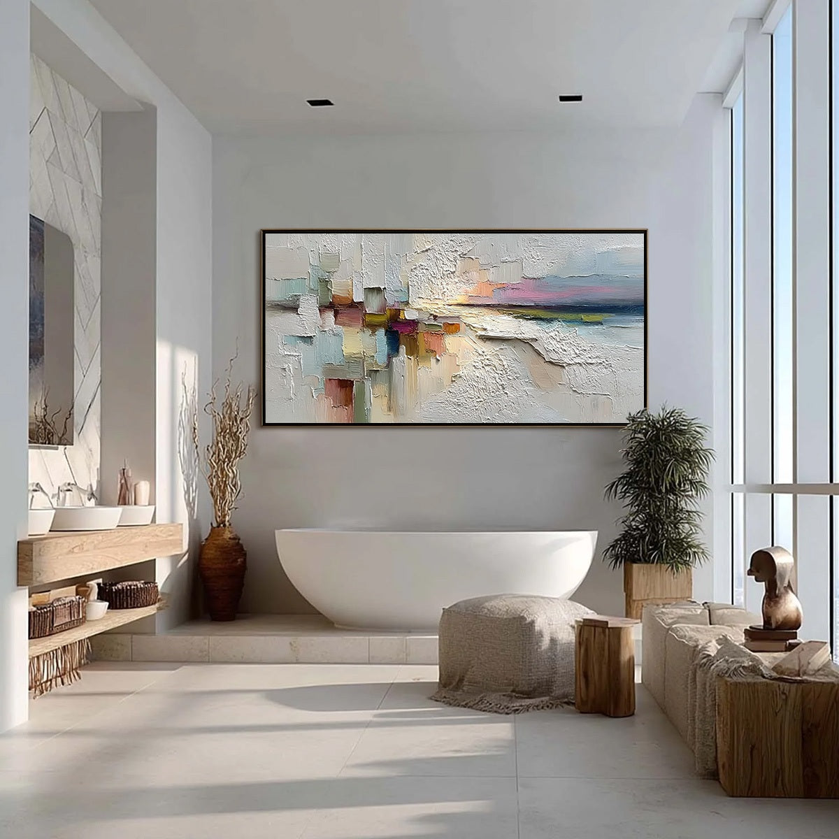 HORIZON'S EMBRACE: Heavily Textured Abstract Seascape Oil Painting - Image 4