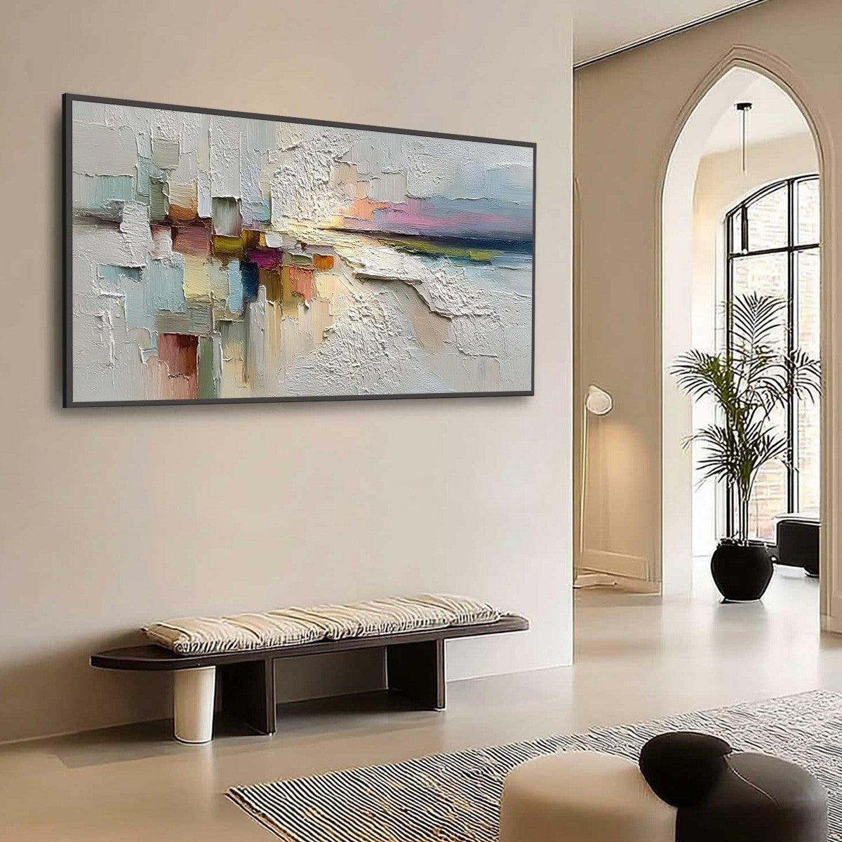 HORIZON'S EMBRACE: Heavily Textured Abstract Seascape Oil Painting - Image 7