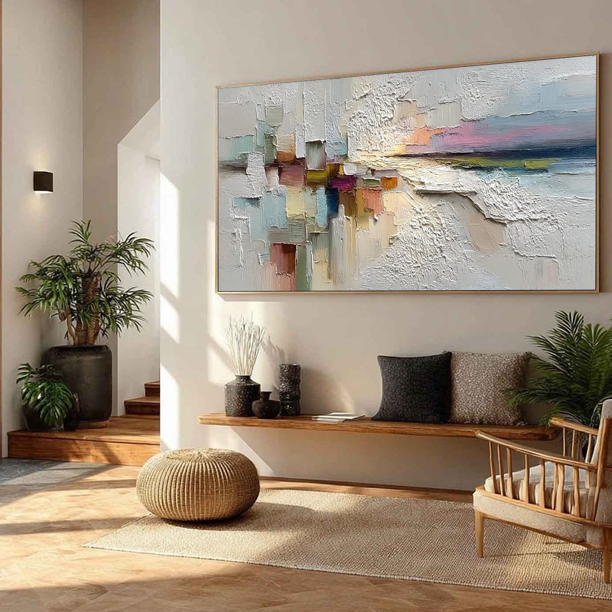 HORIZON'S EMBRACE: Heavily Textured Abstract Seascape Oil Painting - Image 8