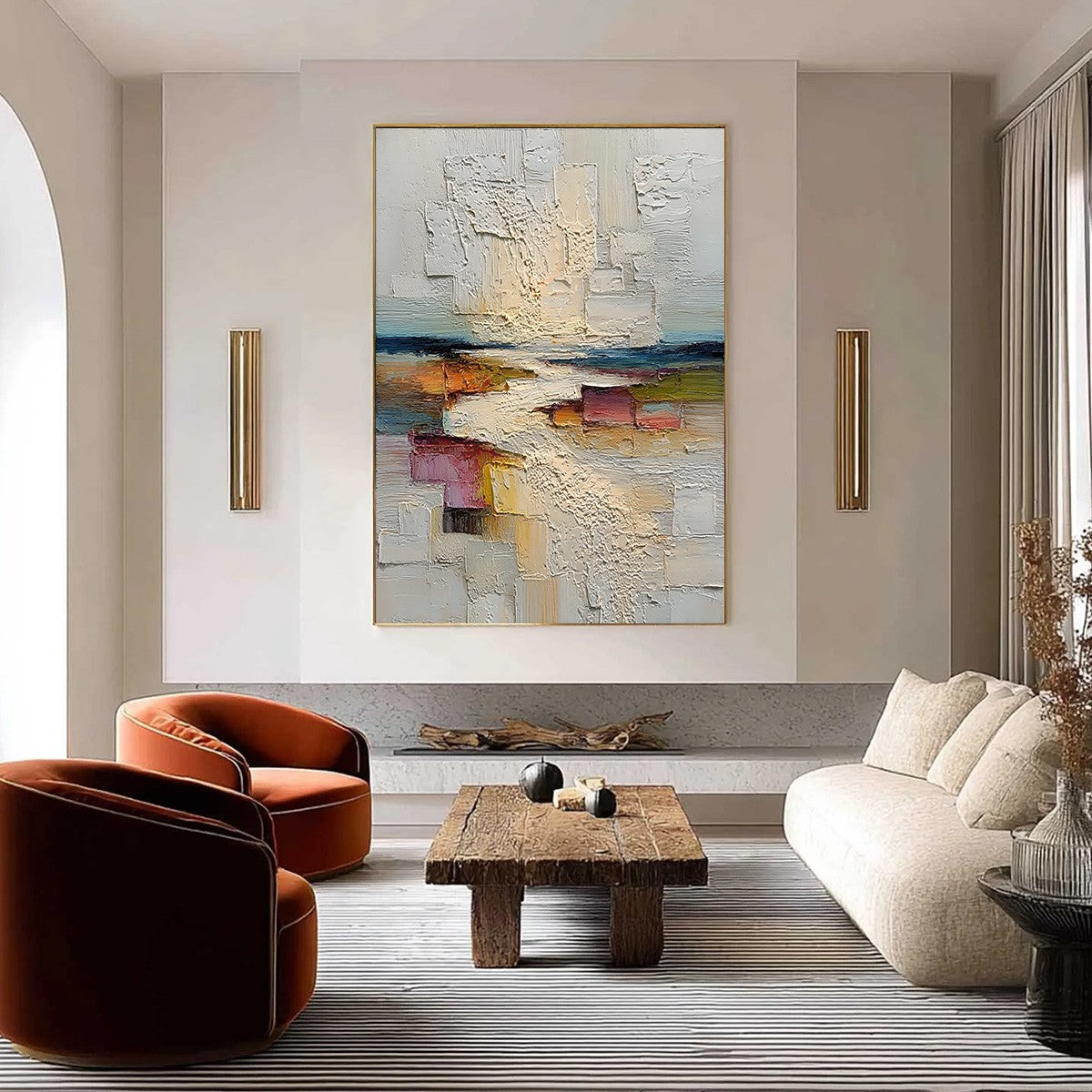 HORIZON'S EMBRACE: Heavily Textured Vertical Abstract Seascape Painting - Image 2