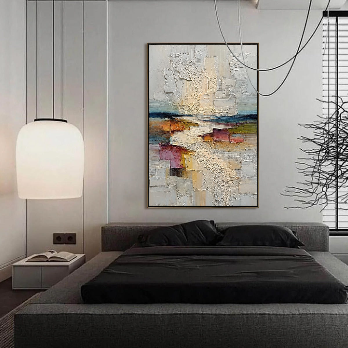 HORIZON'S EMBRACE: Heavily Textured Vertical Abstract Seascape Painting - Image 4