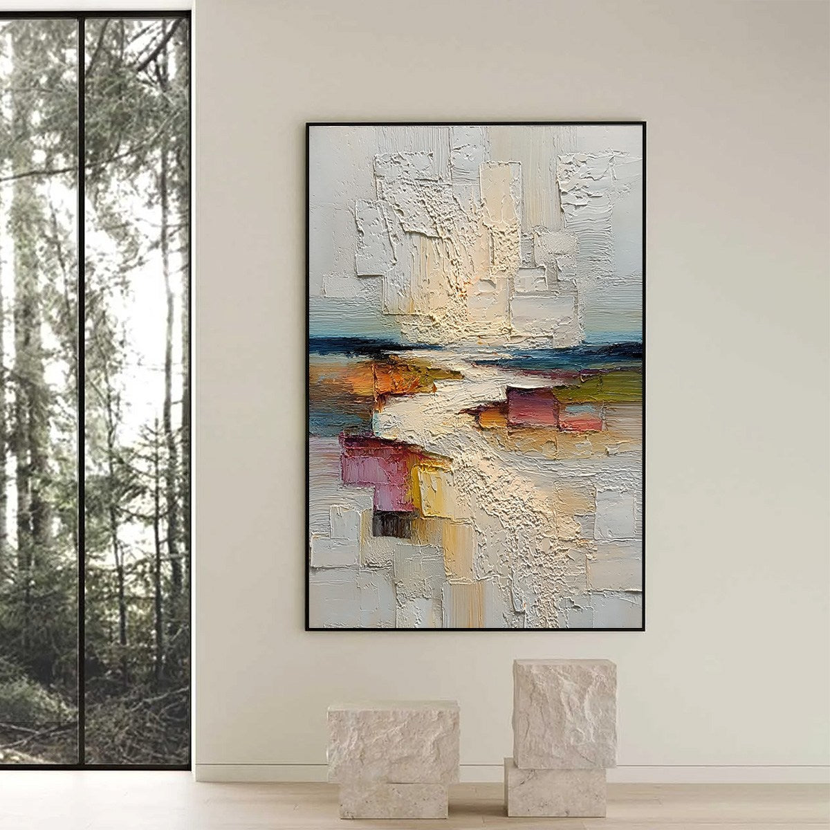 HORIZON'S EMBRACE: Heavily Textured Vertical Abstract Seascape Painting - Image 6
