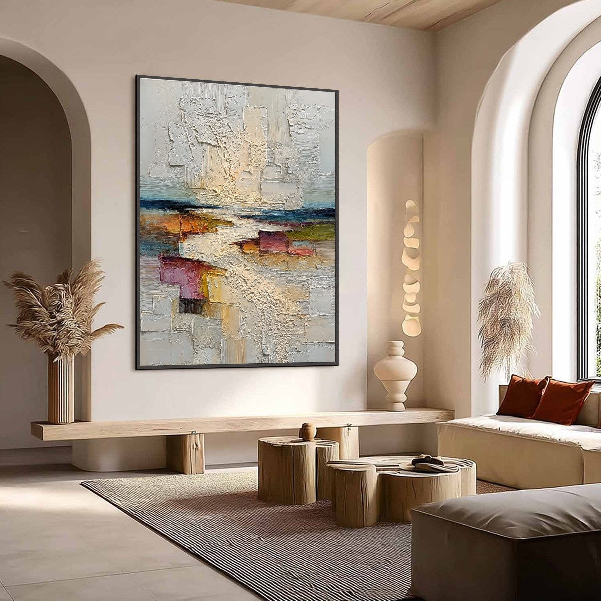 HORIZON'S EMBRACE: Heavily Textured Vertical Abstract Seascape Painting - Image 7