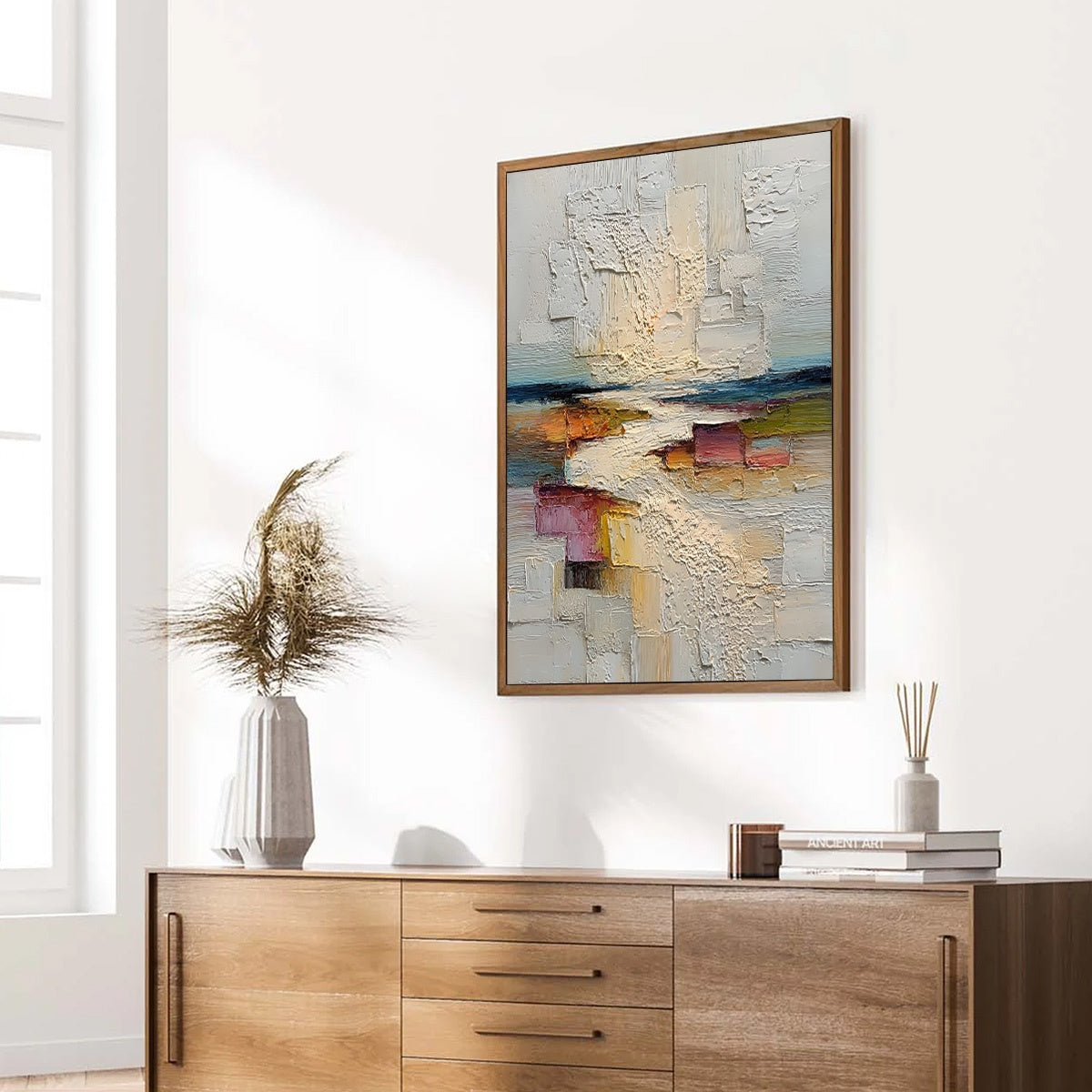 HORIZON'S EMBRACE: Heavily Textured Vertical Abstract Seascape Painting - Image 8